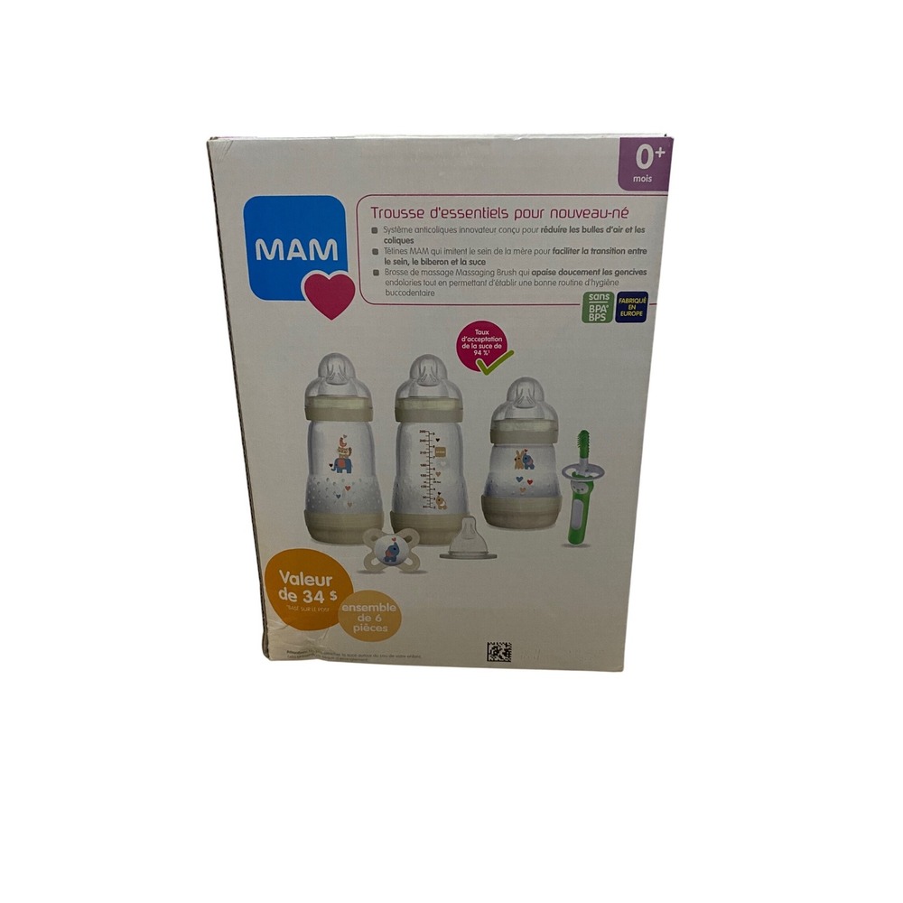MAM Newborn Essentials Kit 6 Piece Set Anti-Colic Bottles Pacifier Brush 0+‎ Mon